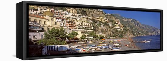 Houses in the Village on a Hill, Spiaggia Di Marina Grande, Positano, Amalfi Coast, Italy-null-Framed Stretched Canvas