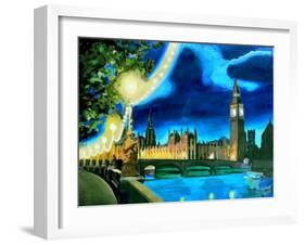 Houses of Parliament and Big Ben at Night-Martina Bleichner-Framed Art Print