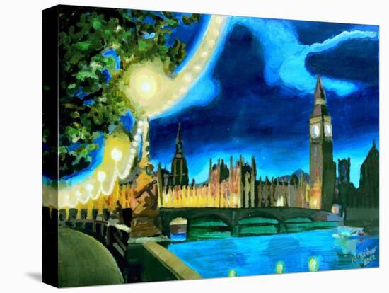 Houses of Parliament and Big Ben at Night-Martina Bleichner-Stretched Canvas