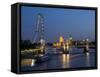 Houses of Parliament and London Eye at Dusk, London, England, United Kingdom-Charles Bowman-Framed Stretched Canvas