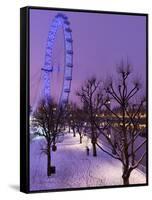 Houses of Parliament and London Eye in Winter, London, England, United Kingdom, Europe-Stuart Black-Framed Stretched Canvas