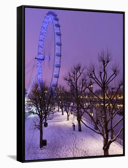 Houses of Parliament and London Eye in Winter, London, England, United Kingdom, Europe-Stuart Black-Framed Stretched Canvas