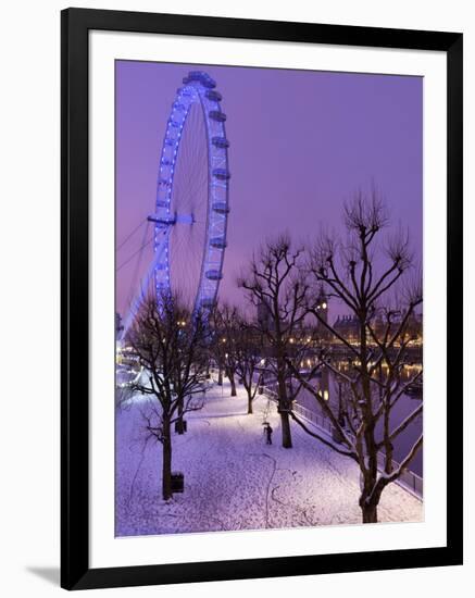 Houses of Parliament and London Eye in Winter, London, England, United Kingdom, Europe-Stuart Black-Framed Photographic Print