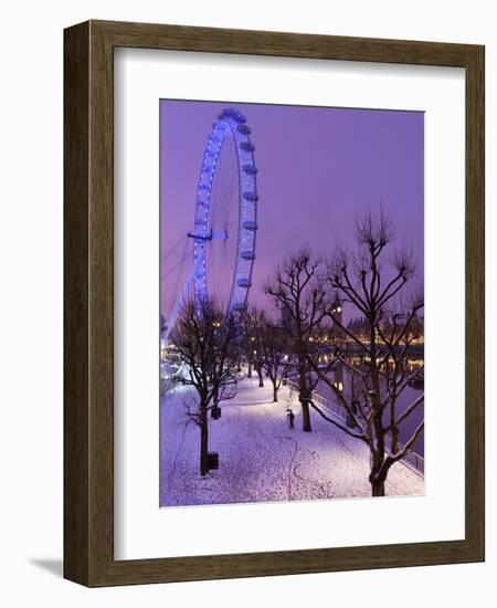 Houses of Parliament and London Eye in Winter, London, England, United Kingdom, Europe-Stuart Black-Framed Photographic Print