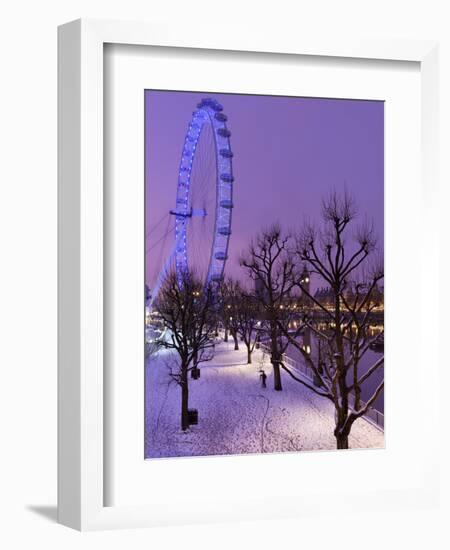 Houses of Parliament and London Eye in Winter, London, England, United Kingdom, Europe-Stuart Black-Framed Photographic Print