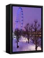 Houses of Parliament and London Eye in Winter, London, England, United Kingdom, Europe-Stuart Black-Framed Stretched Canvas