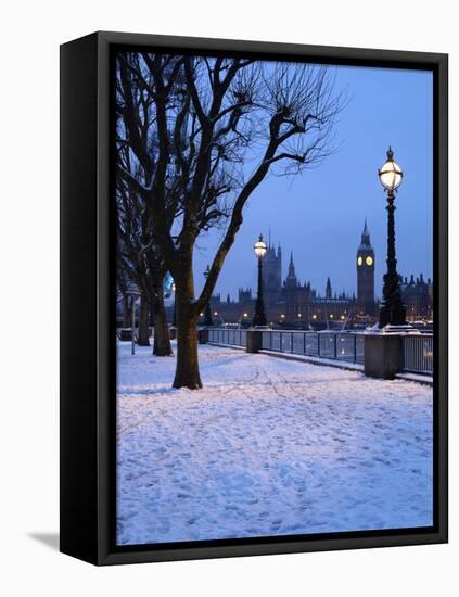 Houses of Parliament and South Bank in Winter, London, England, United Kingdom, Europe-Stuart Black-Framed Stretched Canvas