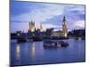 Houses of Parliament at Night, London, England, United Kingdom-Charles Bowman-Mounted Photographic Print