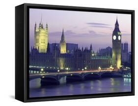 Houses of Parliament at Night, London, England-Walter Bibikow-Framed Stretched Canvas