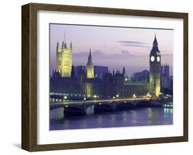 Houses of Parliament at Night, London, England-Walter Bibikow-Framed Premium Photographic Print