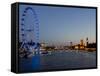 Houses of Parliament, Westminster and London Eye at Dusk, London, England, United Kingdom, Europe-Charles Bowman-Framed Stretched Canvas