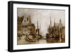 Houses of the Franc Bateliers and Church of St. Nicholas on the Canal at Ghent, 1845-William Callow-Framed Giclee Print