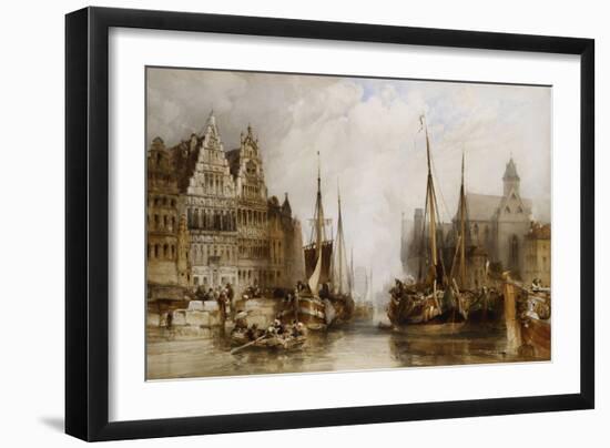 Houses of the Franc Bateliers and Church of St. Nicholas on the Canal at Ghent, 1845-William Callow-Framed Giclee Print