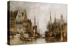 Houses of the Franc Bateliers and Church of St. Nicholas on the Canal at Ghent, 1845-William Callow-Stretched Canvas