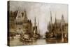 Houses of the Franc Bateliers and Church of St. Nicholas on the Canal at Ghent, 1845-William Callow-Stretched Canvas