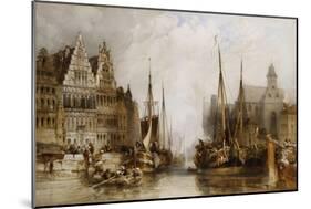 Houses of the Franc Bateliers and Church of St. Nicholas on the Canal at Ghent-William Callow-Mounted Giclee Print