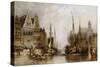 Houses of the Franc Bateliers and Church of St. Nicholas on the Canal at Ghent-William Callow-Stretched Canvas