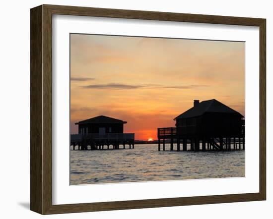 Houses on Stilts at Sunset, Bay of Arcachon, Gironde, Aquitaine, France, Europe-Groenendijk Peter-Framed Photographic Print