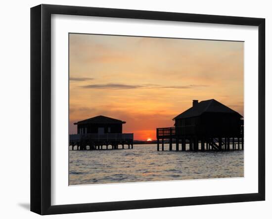 Houses on Stilts at Sunset, Bay of Arcachon, Gironde, Aquitaine, France, Europe-Groenendijk Peter-Framed Photographic Print