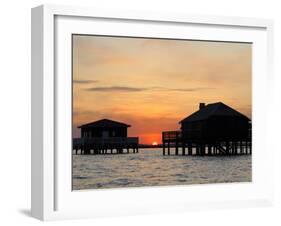 Houses on Stilts at Sunset, Bay of Arcachon, Gironde, Aquitaine, France, Europe-Groenendijk Peter-Framed Photographic Print