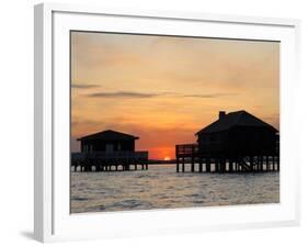 Houses on Stilts at Sunset, Bay of Arcachon, Gironde, Aquitaine, France, Europe-Groenendijk Peter-Framed Photographic Print