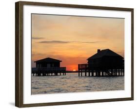 Houses on Stilts at Sunset, Bay of Arcachon, Gironde, Aquitaine, France, Europe-Groenendijk Peter-Framed Photographic Print