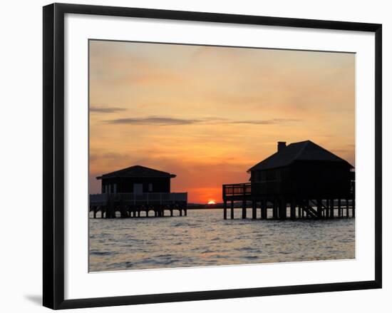 Houses on Stilts at Sunset, Bay of Arcachon, Gironde, Aquitaine, France, Europe-Groenendijk Peter-Framed Photographic Print