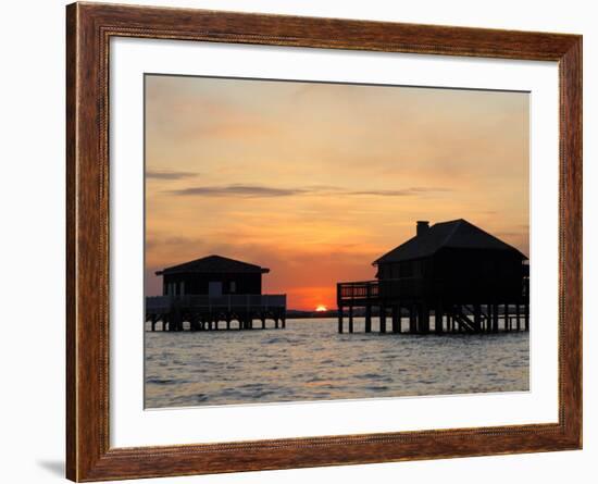 Houses on Stilts at Sunset, Bay of Arcachon, Gironde, Aquitaine, France, Europe-Groenendijk Peter-Framed Photographic Print