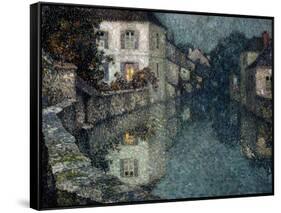 Houses on the Canal, Nemours-Henri Eugene Augustin Le Sidaner-Framed Stretched Canvas
