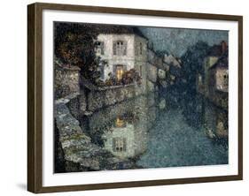 Houses on the Canal, Nemours-Henri Eugene Augustin Le Sidaner-Framed Giclee Print