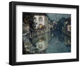 Houses on the Canal, Nemours-Henri Eugene Augustin Le Sidaner-Framed Premium Giclee Print