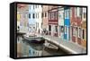 Houses on the waterfront, Burano, Venice, Veneto, Italy.-Nico Tondini-Framed Stretched Canvas