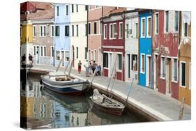 Houses on the waterfront, Burano, Venice, Veneto, Italy.-Nico Tondini-Stretched Canvas