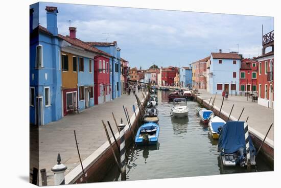 Houses on the waterfront, Burano, Venice, Veneto, Italy.-Nico Tondini-Stretched Canvas