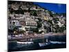 Houses Terraced into Rugged Amalfi Coastline, Boats in Foreground, Positano, Italy-Dallas Stribley-Mounted Premium Photographic Print