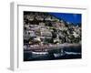 Houses Terraced into Rugged Amalfi Coastline, Boats in Foreground, Positano, Italy-Dallas Stribley-Framed Photographic Print