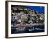 Houses Terraced into Rugged Amalfi Coastline, Boats in Foreground, Positano, Italy-Dallas Stribley-Framed Photographic Print