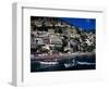 Houses Terraced into Rugged Amalfi Coastline, Boats in Foreground, Positano, Italy-Dallas Stribley-Framed Photographic Print