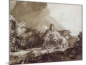 Houses Under a Stormy Sky, Pen and Brown Ink Drawing-Rembrandt van Rijn-Mounted Giclee Print