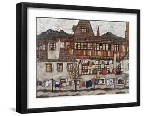 Houses with Clothes Drying, 1917-Egon Schiele-Framed Giclee Print