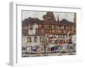 Houses with Clothes Drying, 1917-Egon Schiele-Framed Giclee Print