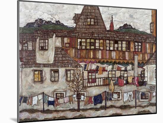 Houses with Clothes Drying, 1917-Egon Schiele-Mounted Giclee Print