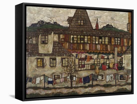 Houses with clothes drying. 1917-Egon Schiele-Framed Stretched Canvas