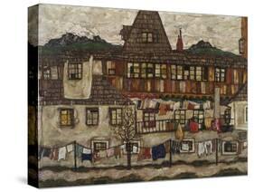 Houses with clothes drying. 1917-Egon Schiele-Stretched Canvas