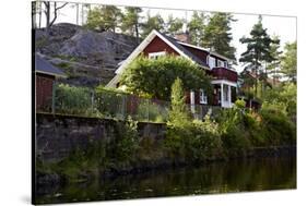 Houses with Lennartsfors in the Dalsland Canal, on Lelång Lake, Dalsland, Värmlands län, Sweden-Andrea Lang-Stretched Canvas