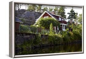 Houses with Lennartsfors in the Dalsland Canal, on Lelång Lake, Dalsland, Värmlands län, Sweden-Andrea Lang-Framed Photographic Print