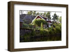 Houses with Lennartsfors in the Dalsland Canal, on Lelång Lake, Dalsland, Värmlands län, Sweden-Andrea Lang-Framed Photographic Print