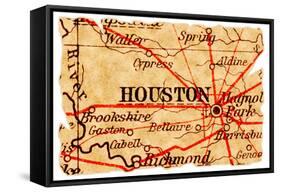 Houston Old Map-Pontuse-Framed Stretched Canvas