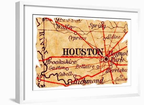 Houston Old Map-Pontuse-Framed Art Print