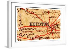 Houston Old Map-Pontuse-Framed Art Print